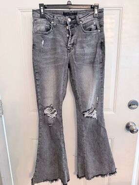 Grey Distressed Flare Jeans for Women